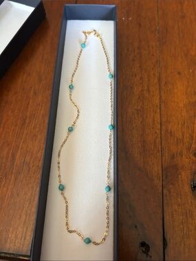 Stefano 14k Yellow  Solid  Gold Station Necklace with Turquoise Beads